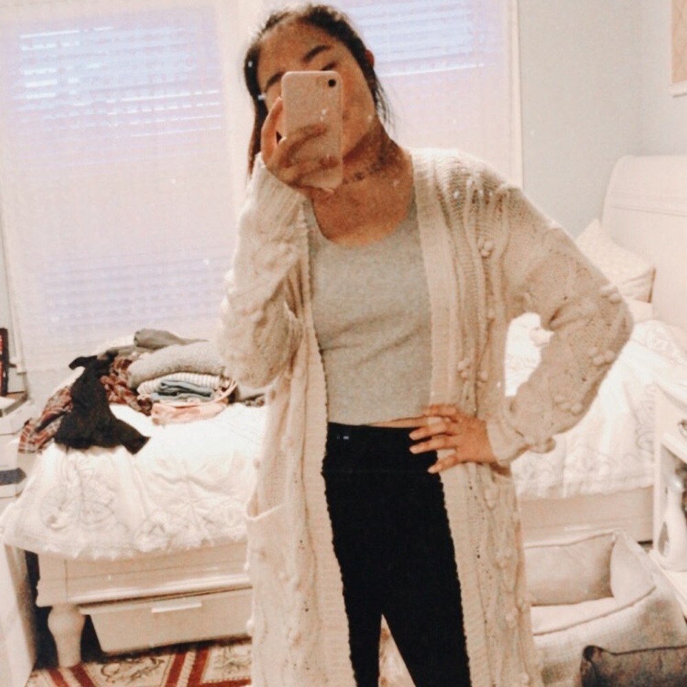 UO kimchi blue long knit pom cardigan